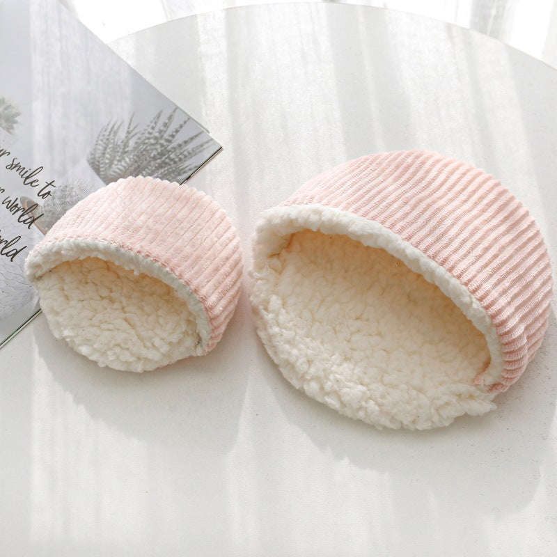 KFX-5920573 Warm Corduroy Cotton Velvet Hamster Nest Pet Bed in Pink, Blue, and Green - Small and Large Sizes Available