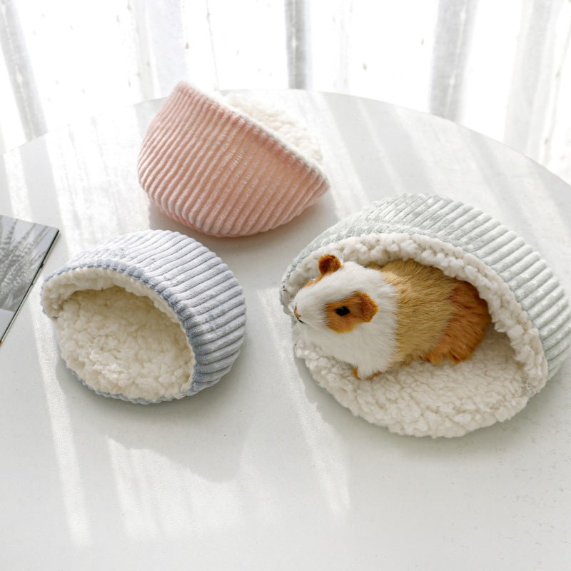 KFX-5920573 Warm Corduroy Cotton Velvet Hamster Nest Pet Bed in Pink, Blue, and Green - Small and Large Sizes Available