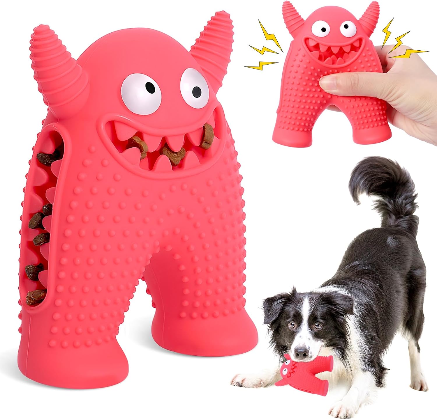 KFX-5921981 Durable Monster-Shaped Chew Toy for Aggressive Small Dogs with Teeth-Cleaning Slots