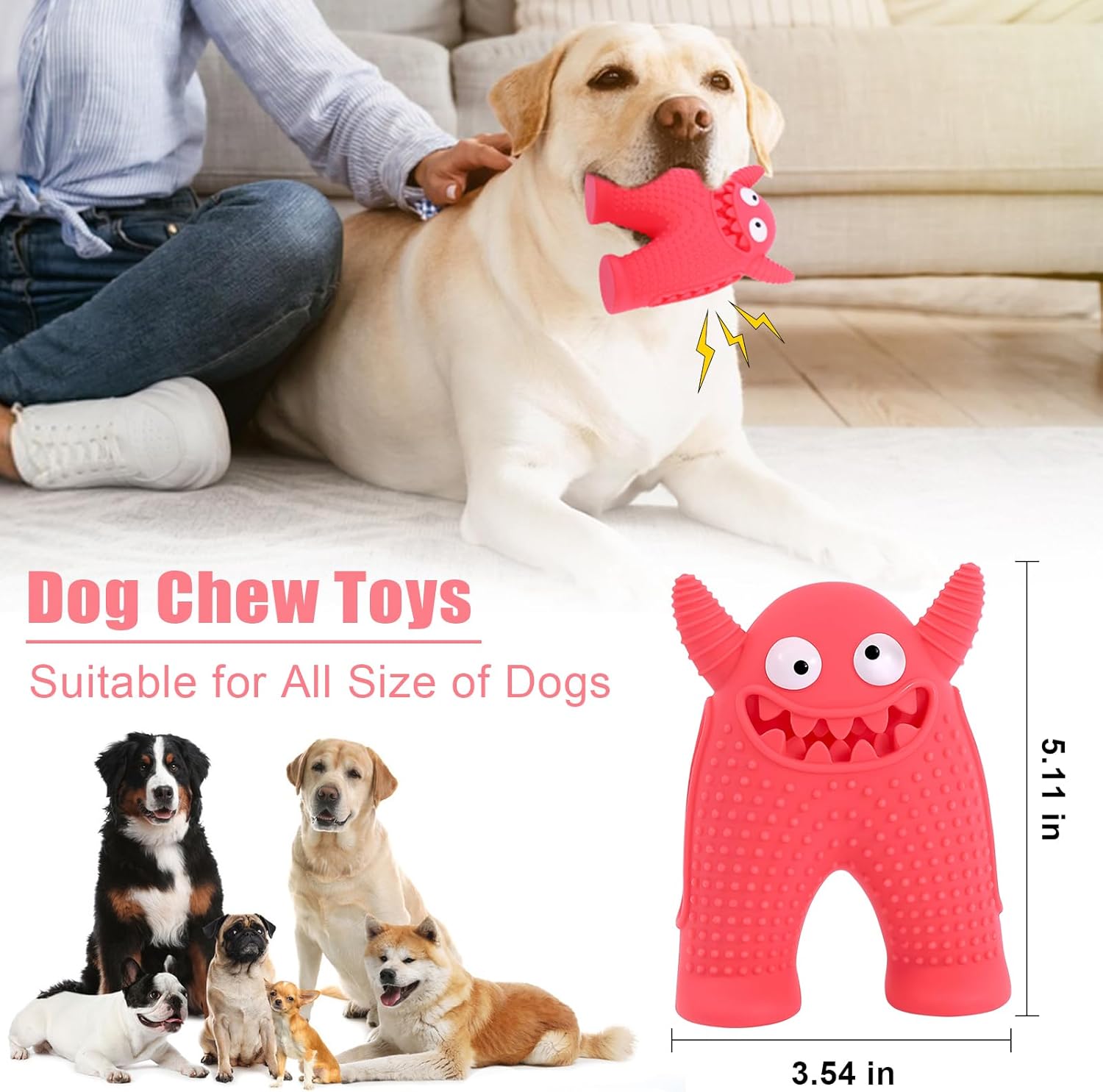 KFX-5921981 Durable Monster-Shaped Chew Toy for Aggressive Small Dogs with Teeth-Cleaning Slots