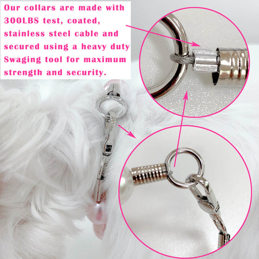 KFX-5922493 Beige and Light Pink ABS Imitation Pearl Pet Collar and Leash for Dogs and Cats