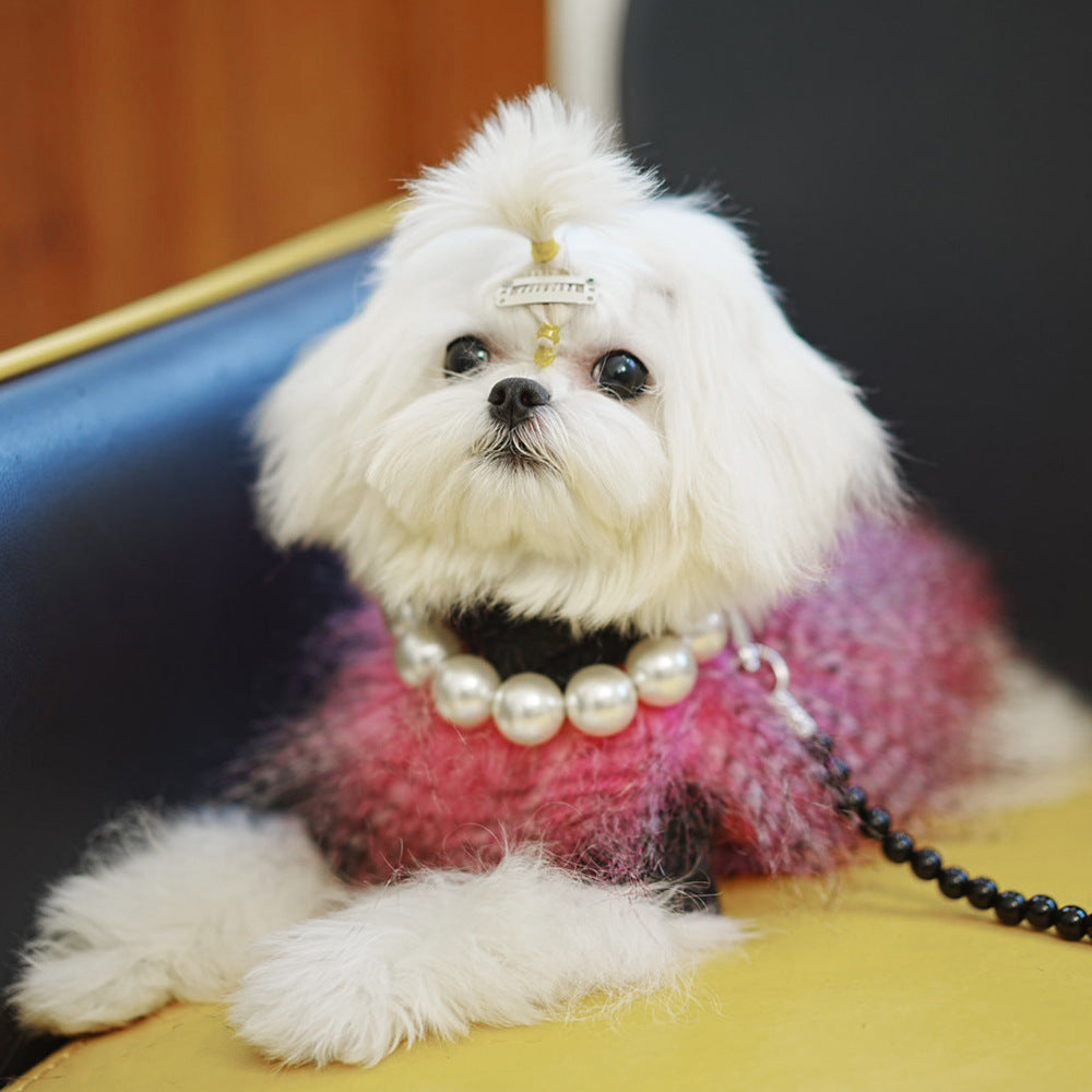 KFX-5922493 Beige and Light Pink ABS Imitation Pearl Pet Collar and Leash for Dogs and Cats
