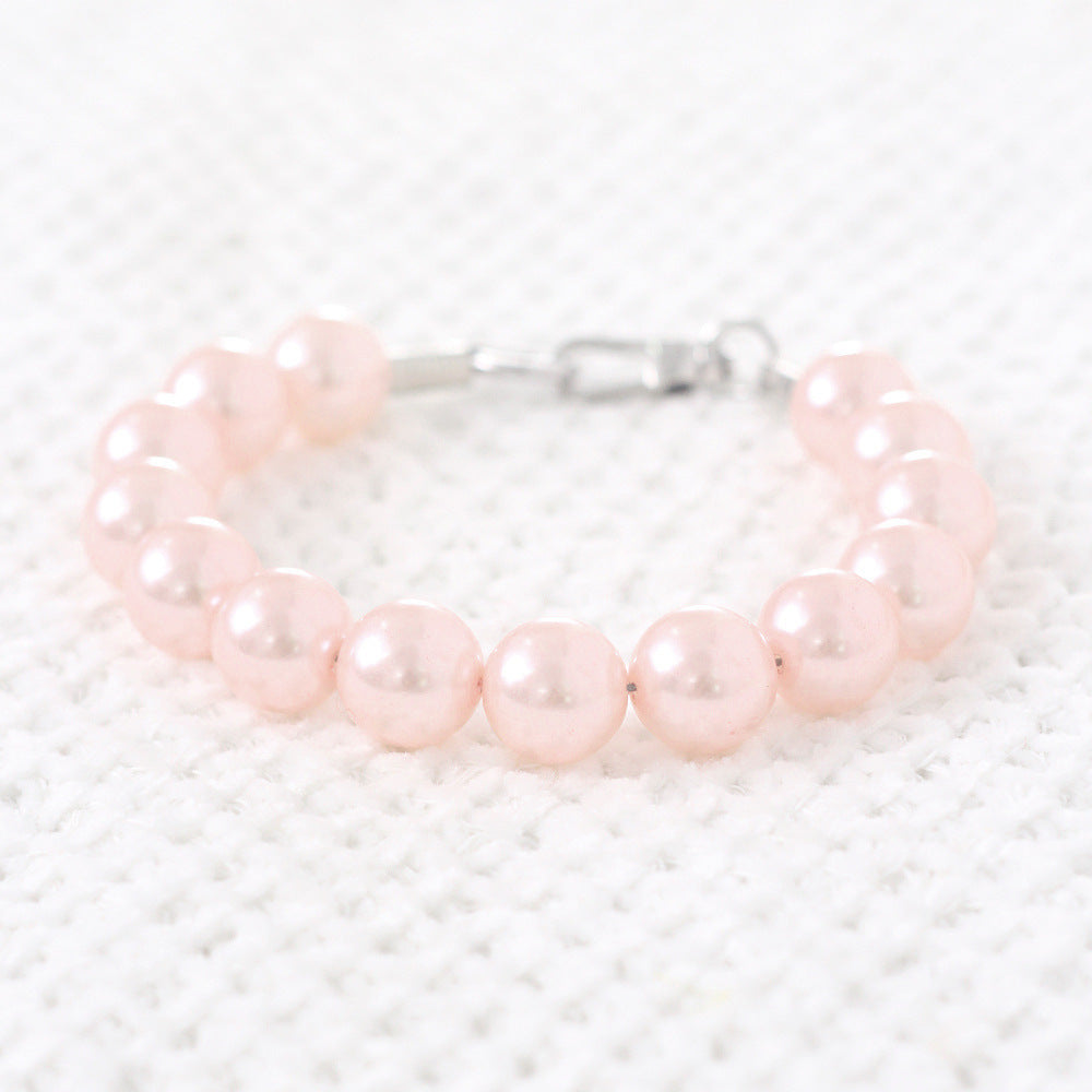 KFX-5922493 Beige and Light Pink ABS Imitation Pearl Pet Collar and Leash for Dogs and Cats