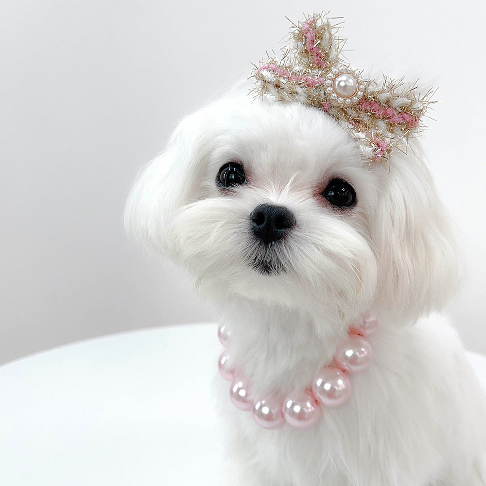 KFX-5922493 Beige and Light Pink ABS Imitation Pearl Pet Collar and Leash for Dogs and Cats