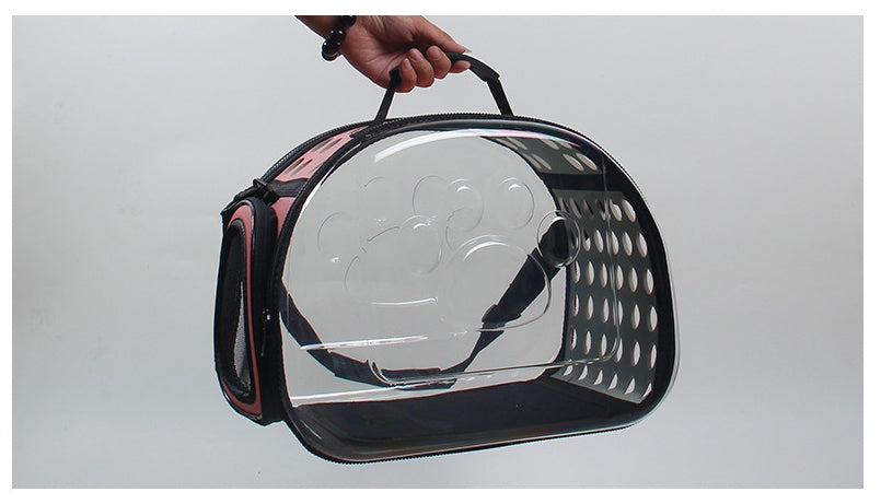 KFX-5922749 Portable Transparent Cat and Dog Backpack - Breathable, Foldable Pet Carrier with Four-Sided Mesh Panels, Small and Large Sizes Available