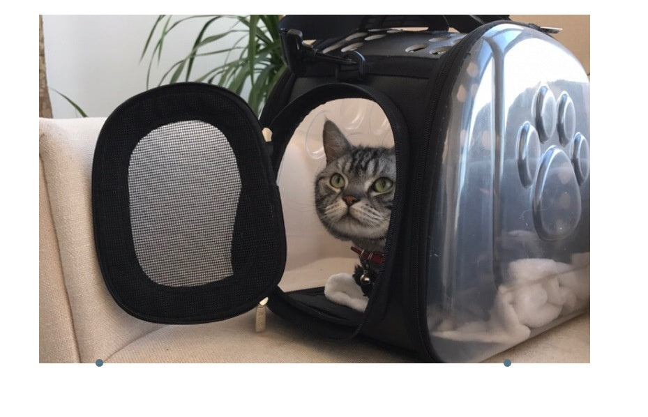 KFX-5922749 Portable Transparent Cat and Dog Backpack - Breathable, Foldable Pet Carrier with Four-Sided Mesh Panels, Small and Large Sizes Available