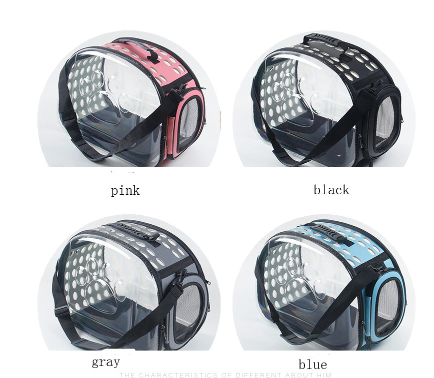 KFX-5922749 Portable Transparent Cat and Dog Backpack - Breathable, Foldable Pet Carrier with Four-Sided Mesh Panels, Small and Large Sizes Available