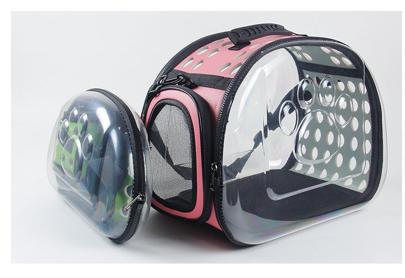 KFX-5922749 Portable Transparent Cat and Dog Backpack - Breathable, Foldable Pet Carrier with Four-Sided Mesh Panels, Small and Large Sizes Available