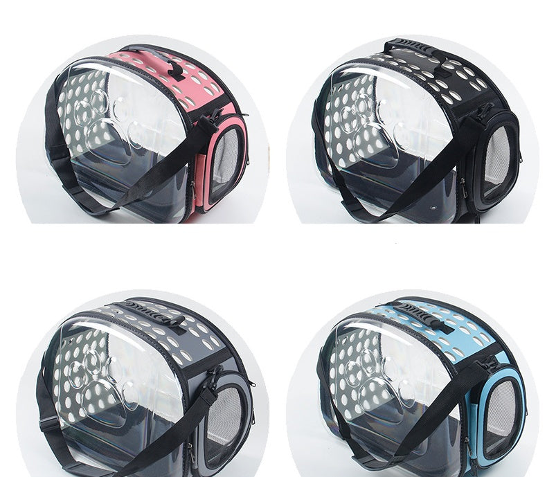 KFX-5922749 Portable Transparent Cat and Dog Backpack - Breathable, Foldable Pet Carrier with Four-Sided Mesh Panels, Small and Large Sizes Available