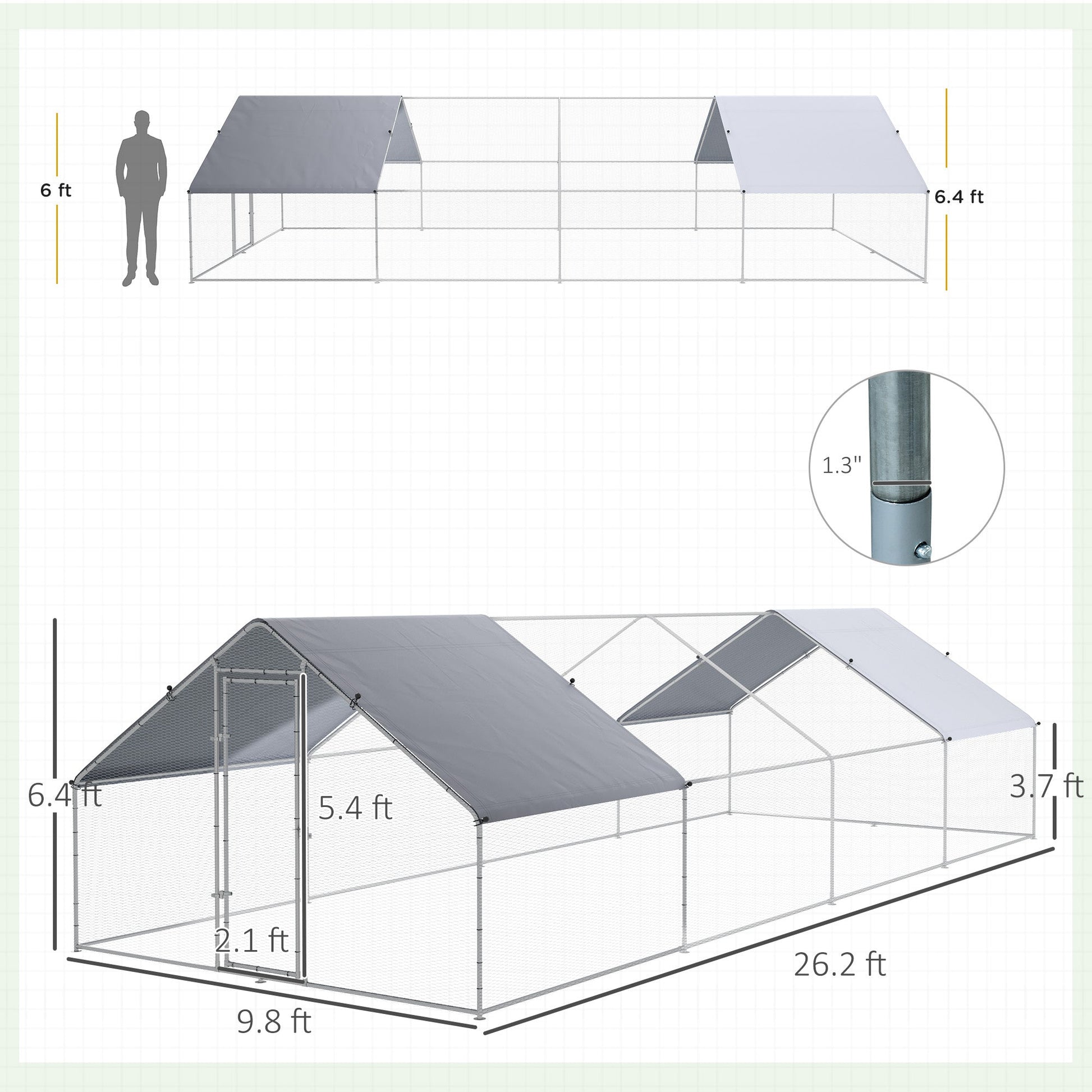 KFX-5924157 Large Metal Chicken Coop Run with Waterproof UV-Resistant Cover for Small Animals