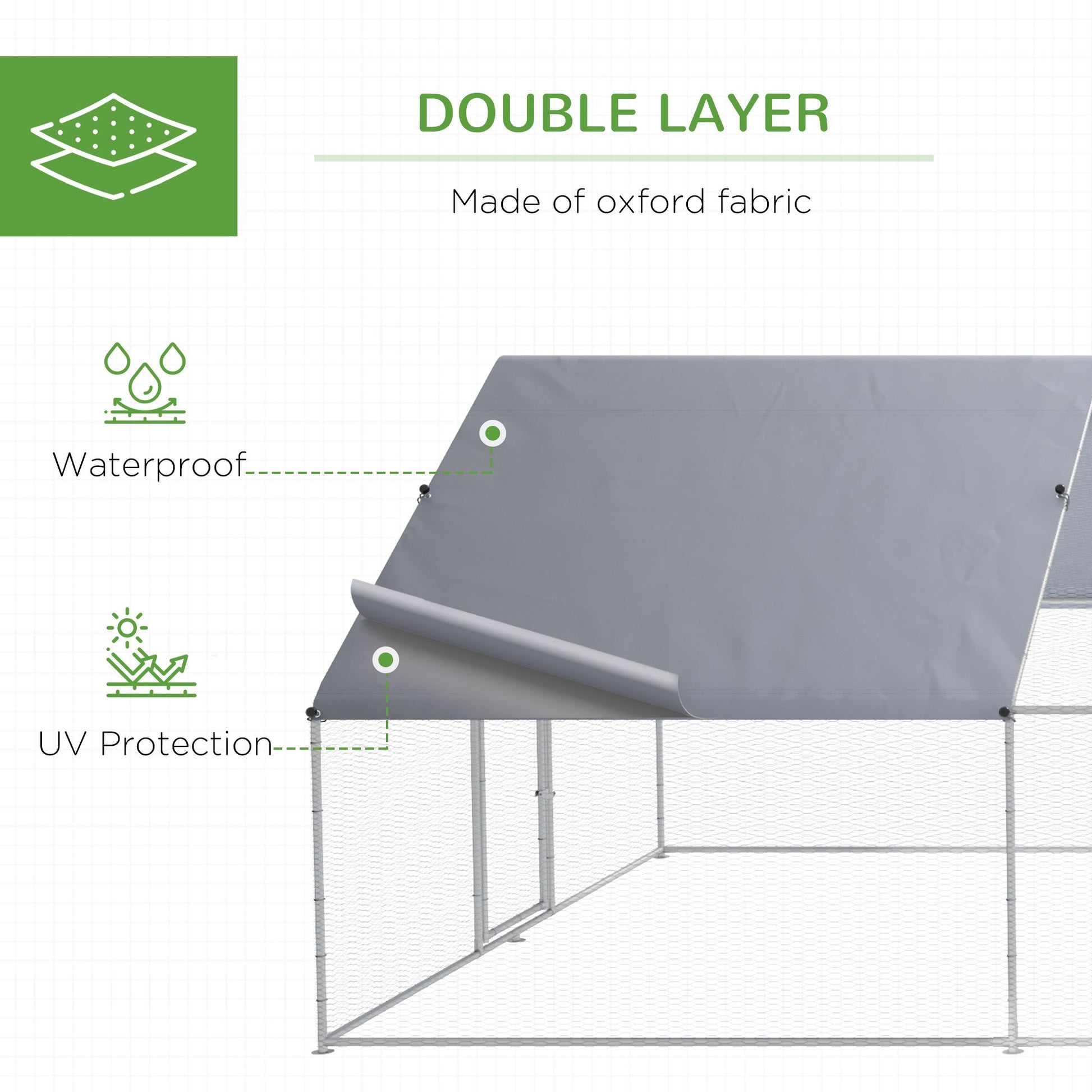 KFX-5924157 Large Metal Chicken Coop Run with Waterproof UV-Resistant Cover for Small Animals