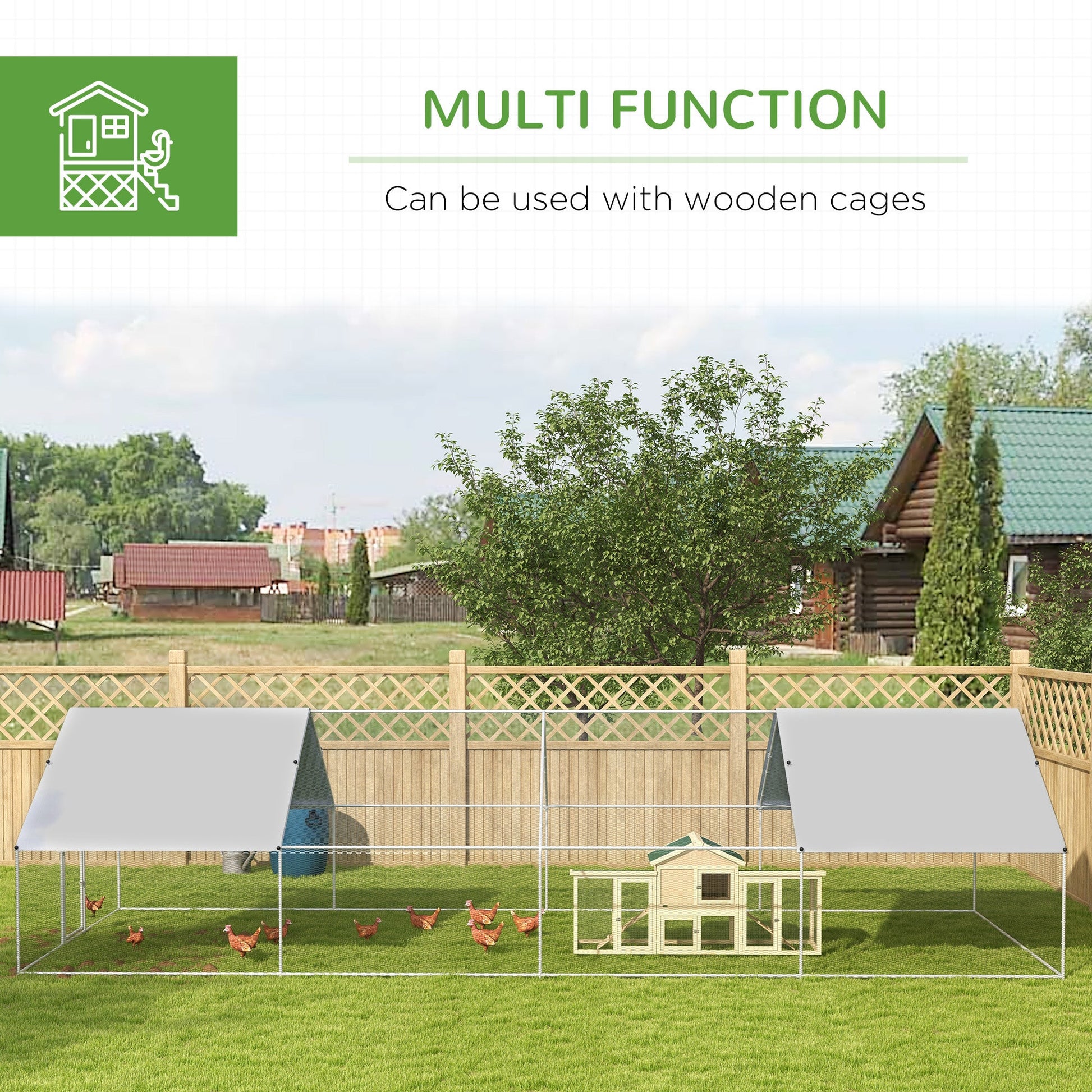 KFX-5924157 Large Metal Chicken Coop Run with Waterproof UV-Resistant Cover for Small Animals