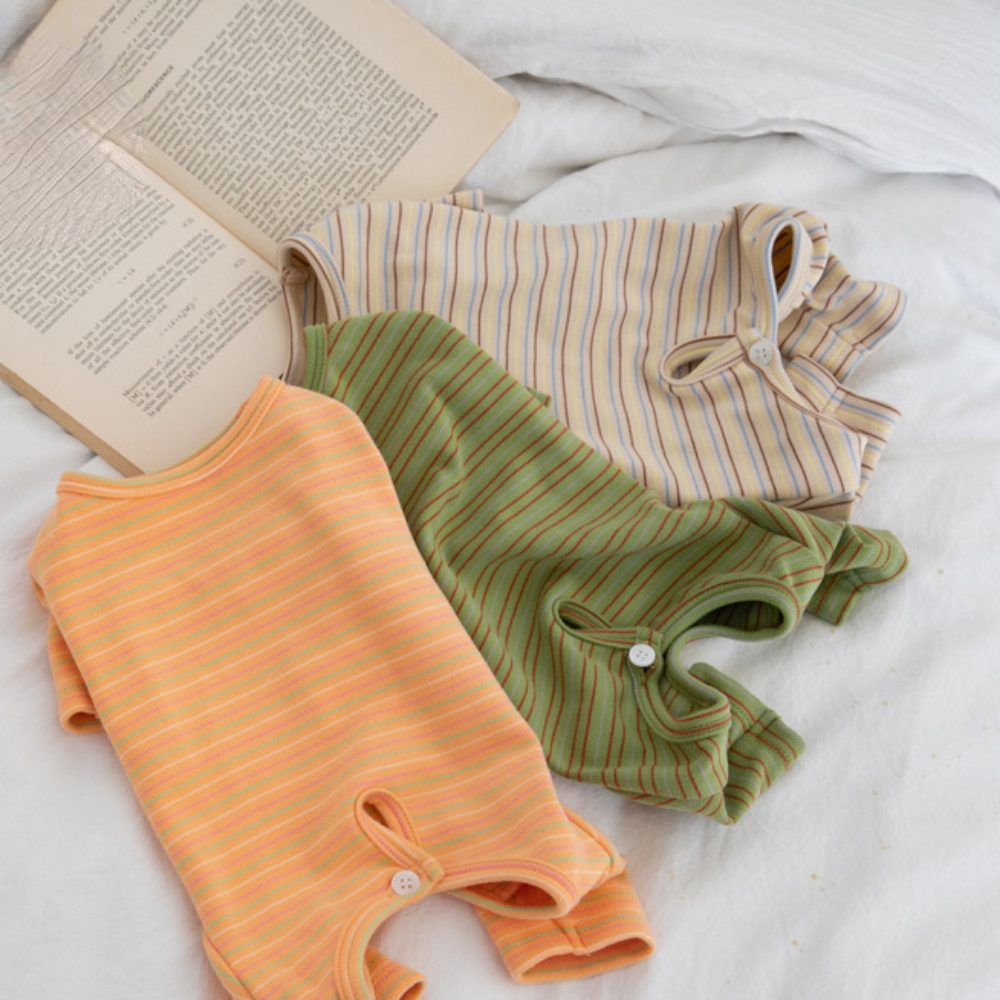 KFX-5924669 Fashion Minimalist Striped Pet Dog Clothing in Apricot, Orange, and Green