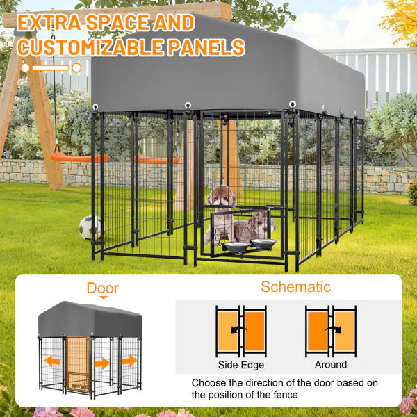 KFX-5925949 Heavy Duty Outdoor Dog Kennel with Roof - All-Weather Protection, Safe Lock Design, 4.23'x3.83'x4.83' Size