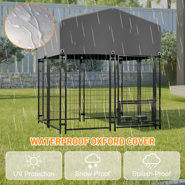 KFX-5925949 Heavy Duty Outdoor Dog Kennel with Roof - All-Weather Protection, Safe Lock Design, 4.23'x3.83'x4.83' Size