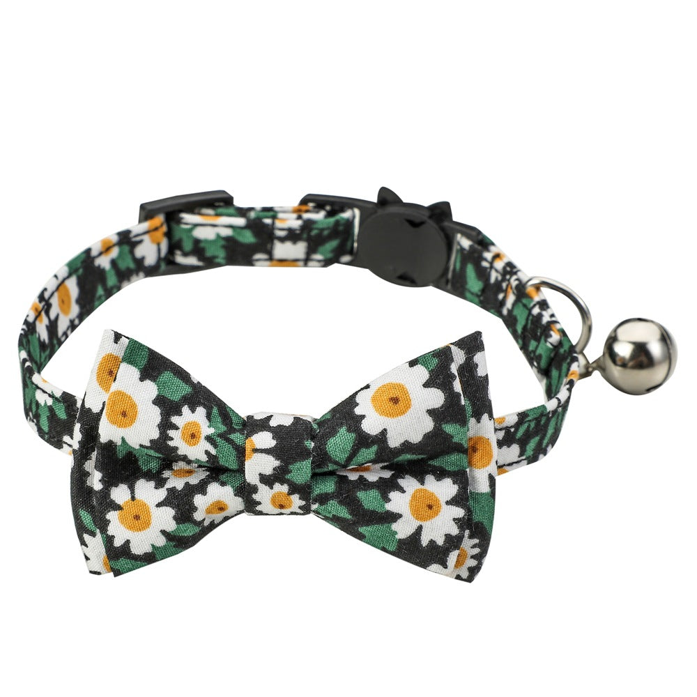 KFX-5928253 Floral Cotton Cat Collar with Detachable Bow and Bell - Multiple Colors Available