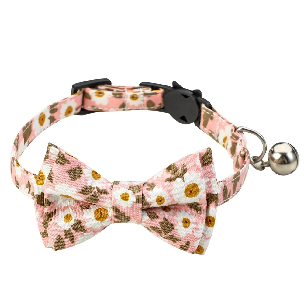 KFX-5928253 Floral Cotton Cat Collar with Detachable Bow and Bell - Multiple Colors Available