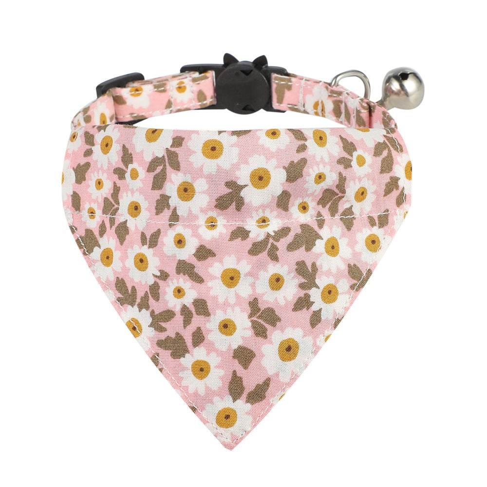 KFX-5928253 Floral Cotton Cat Collar with Detachable Bow and Bell - Multiple Colors Available