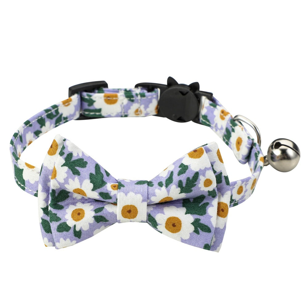 KFX-5928253 Floral Cotton Cat Collar with Detachable Bow and Bell - Multiple Colors Available