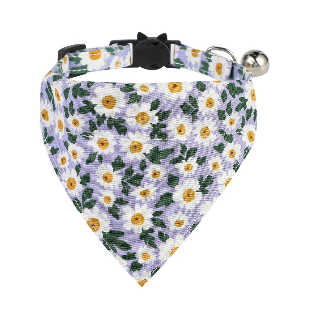 KFX-5928253 Floral Cotton Cat Collar with Detachable Bow and Bell - Multiple Colors Available