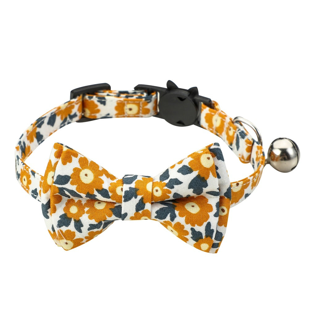 KFX-5928253 Floral Cotton Cat Collar with Detachable Bow and Bell - Multiple Colors Available