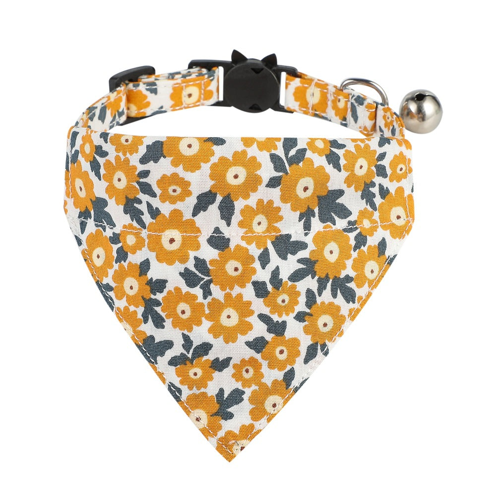 KFX-5928253 Floral Cotton Cat Collar with Detachable Bow and Bell - Multiple Colors Available