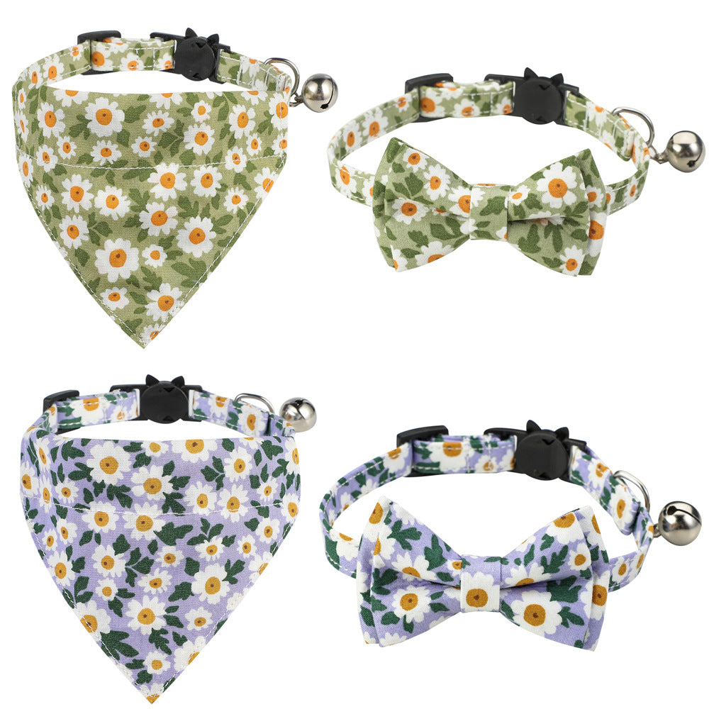 KFX-5928253 Floral Cotton Cat Collar with Detachable Bow and Bell - Multiple Colors Available