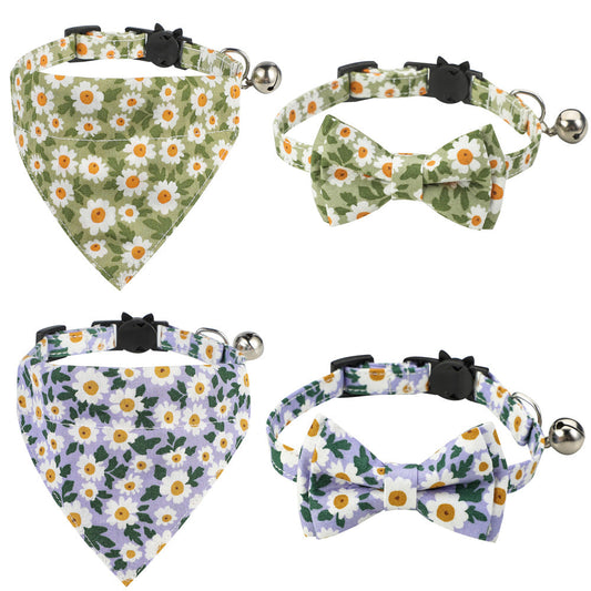 KFX-5928253 Floral Cotton Cat Collar with Detachable Bow and Bell - Multiple Colors Available