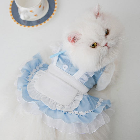 KFX-5928509 Thin Cat Princess Dress for Small Dogs - Polyester, Black and Blue Options Available