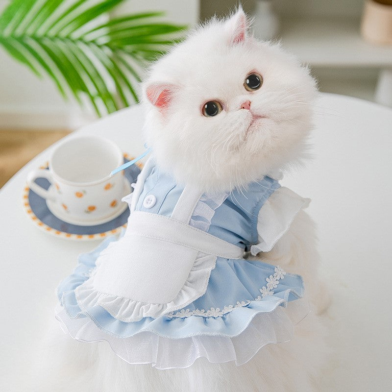 KFX-5928509 Thin Cat Princess Dress for Small Dogs - Polyester, Black and Blue Options Available