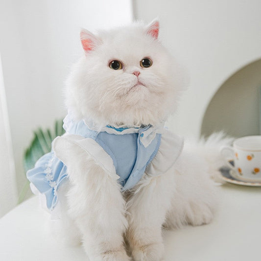 KFX-5928509 Thin Cat Princess Dress for Small Dogs - Polyester, Black and Blue Options Available