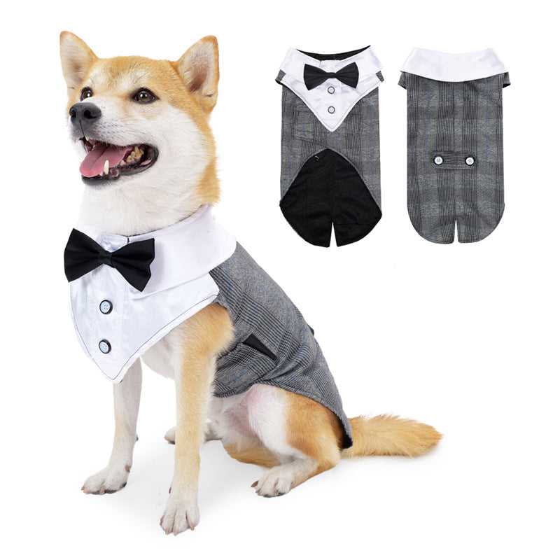 KFX-5928637 Elegant Dog Attire for Weddings and Parties – Black and Gray Plaid, Multiple Sizes Available