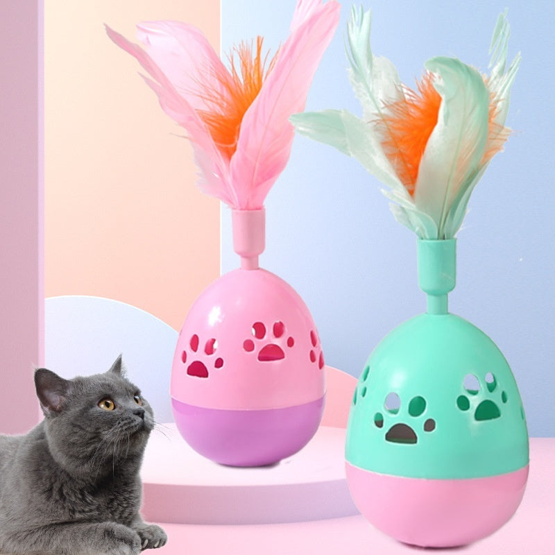 KFX-5928893 Interactive Cat Tumbler Toy with Feathers - Hollow Footprints Design in Pink, Purple, Green