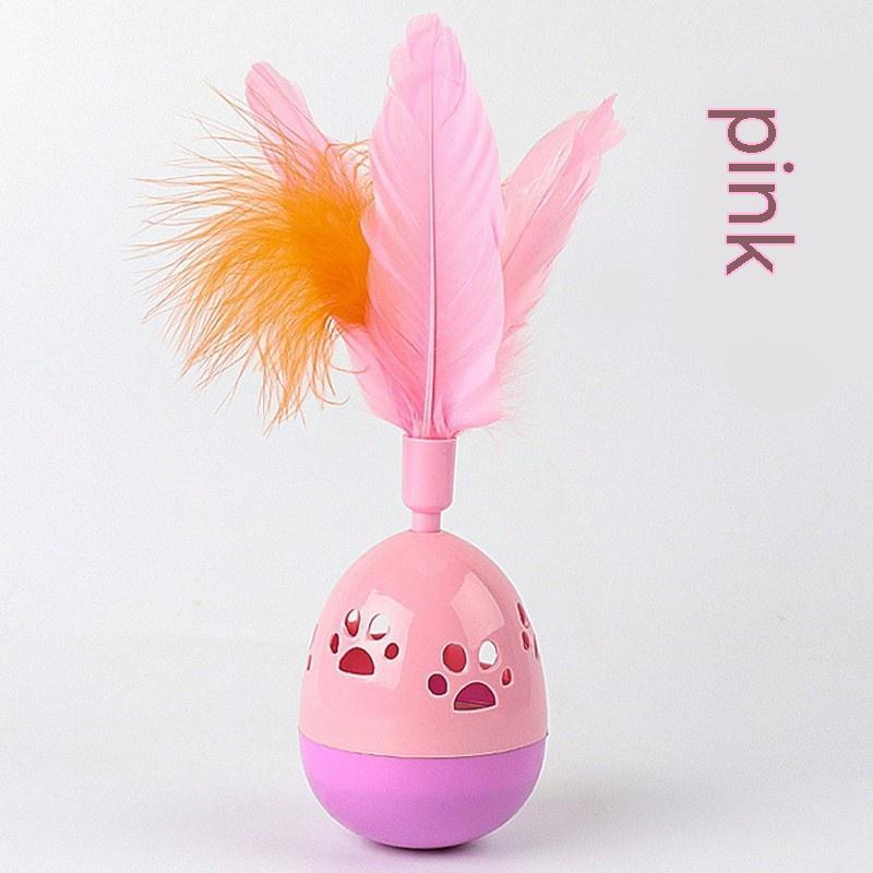 KFX-5928893 Interactive Cat Tumbler Toy with Feathers - Hollow Footprints Design in Pink, Purple, Green