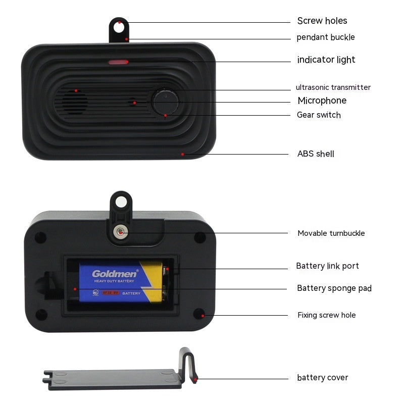 KFX-5929533 Outdoor Waterproof Ultrasonic Dog Bark Stopper, Automatic, Black Plastic
