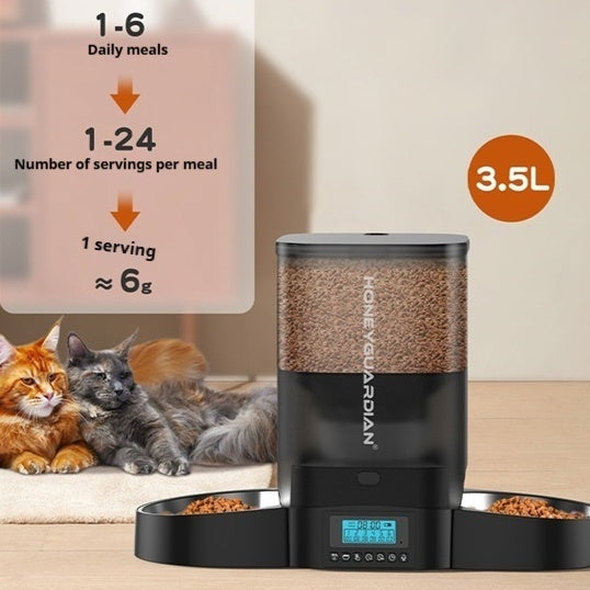 KFX-5930045 Automatic Pet Feeder for Cats - 3.5L and 5L Options with Double and Single Bowls