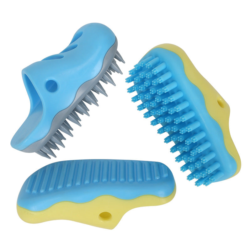 KFX-5931069 Pet Bath Massage Brush for Dogs - TPR Cleaning Tool with Quincuncial and Pointed Heads in Blue and Yellow