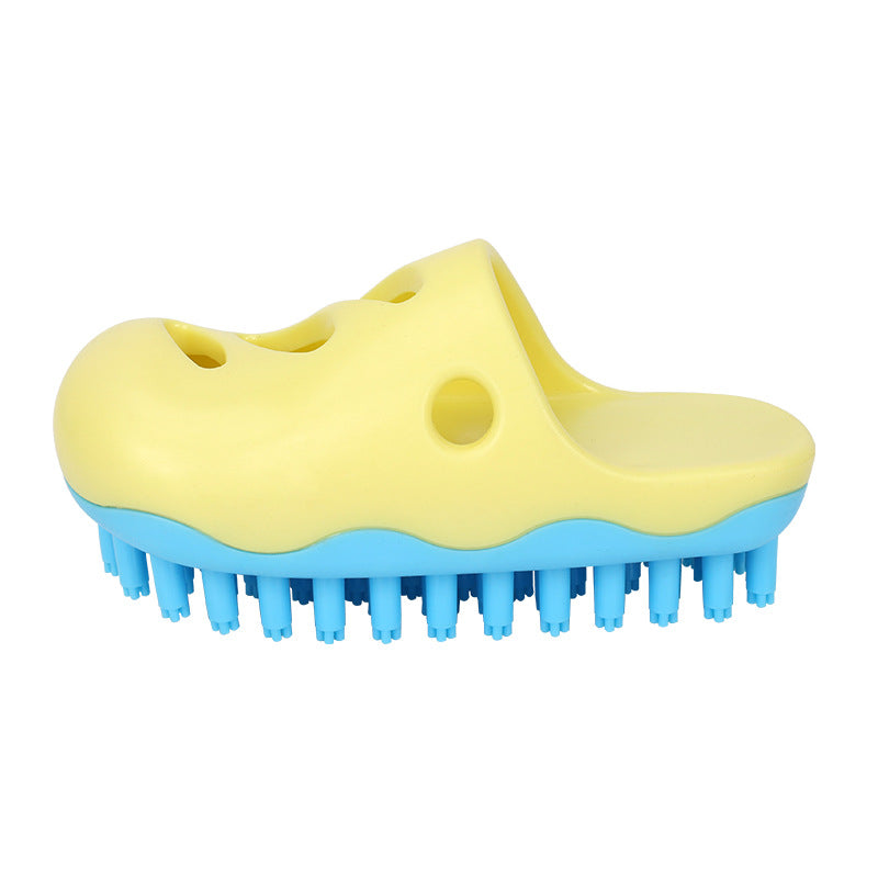 KFX-5931069 Pet Bath Massage Brush for Dogs - TPR Cleaning Tool with Quincuncial and Pointed Heads in Blue and Yellow