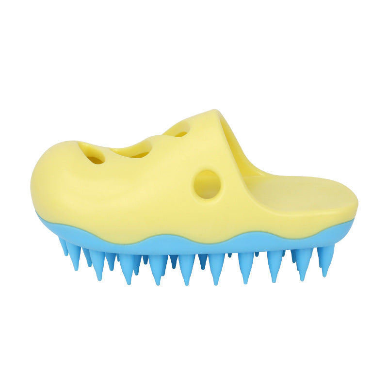 KFX-5931069 Pet Bath Massage Brush for Dogs - TPR Cleaning Tool with Quincuncial and Pointed Heads in Blue and Yellow