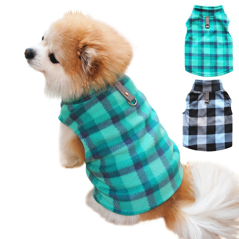 KFX-5931325 Plaid Fleece Pet Sweater - Cozy and Stylish Outfit for Dogs and Cats