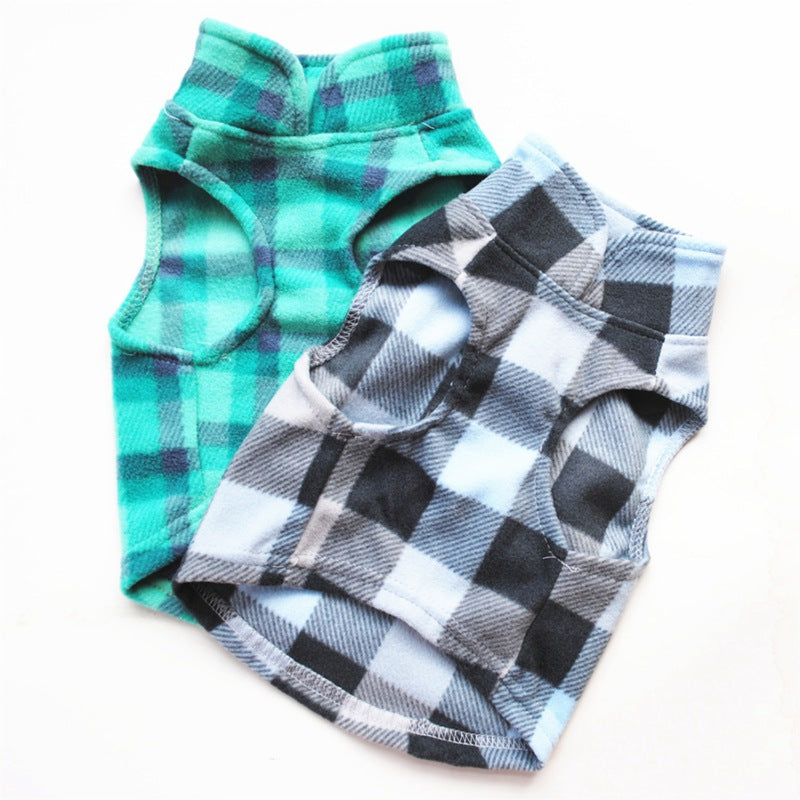 KFX-5931325 Plaid Fleece Pet Sweater - Cozy and Stylish Outfit for Dogs and Cats