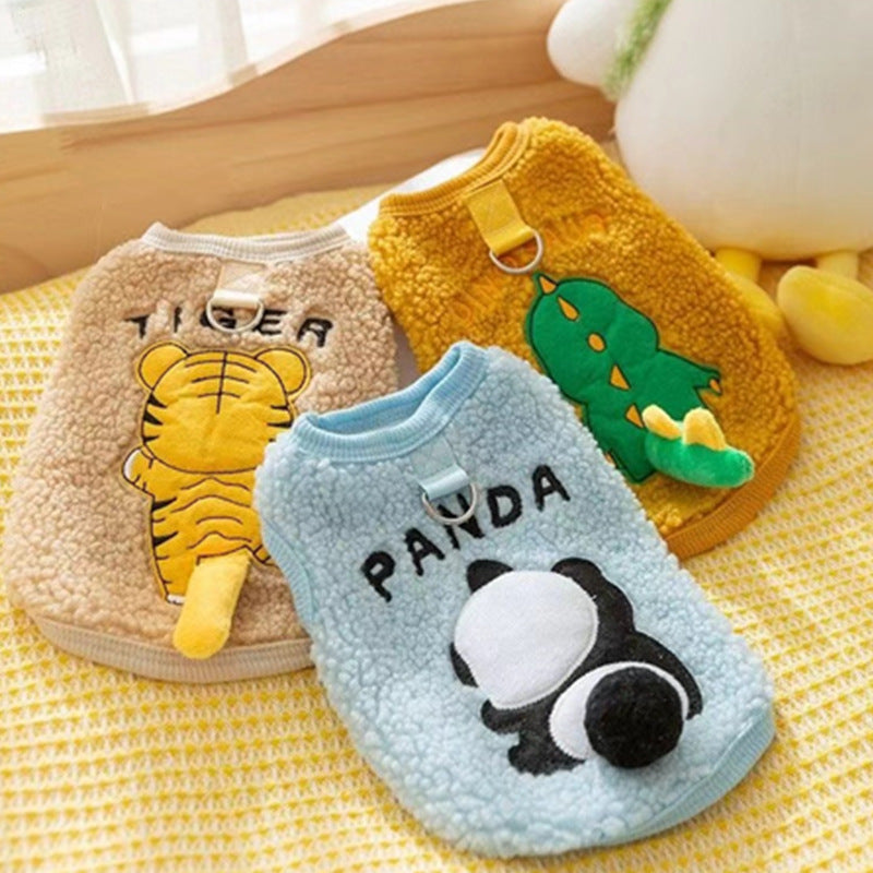 KFX-5931837 Fleece-Lined Winter Vest for Pets – Adorable Panda, Dinosaur & Tiger Designs, Sizes XS to XXL