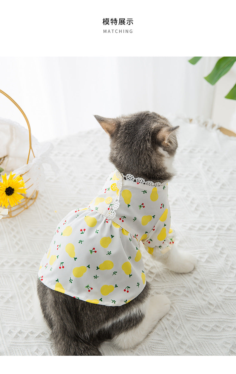 KFX-5932605 Floral Puff Sleeve Skirt for Small Dogs and Cats - Comfortable and Breathable Woven Fabric
