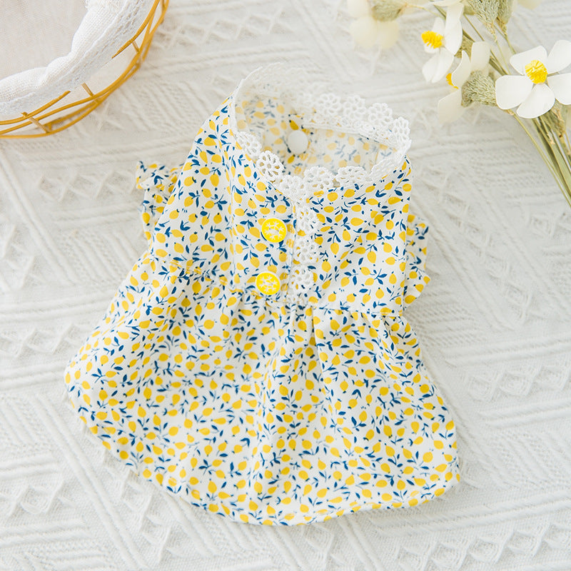KFX-5932605 Floral Puff Sleeve Skirt for Small Dogs and Cats - Comfortable and Breathable Woven Fabric