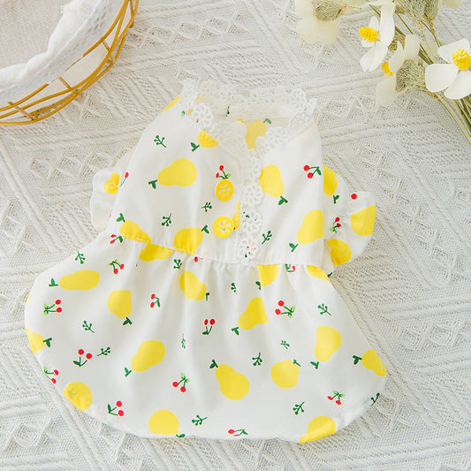 KFX-5932605 Floral Puff Sleeve Skirt for Small Dogs and Cats - Comfortable and Breathable Woven Fabric