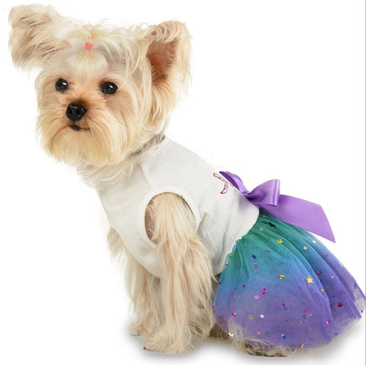 KFX-5933629 Sapphire Blue Gradient Starry Sky Pet Skirt for Small Dogs - Sizes XS to 2XL