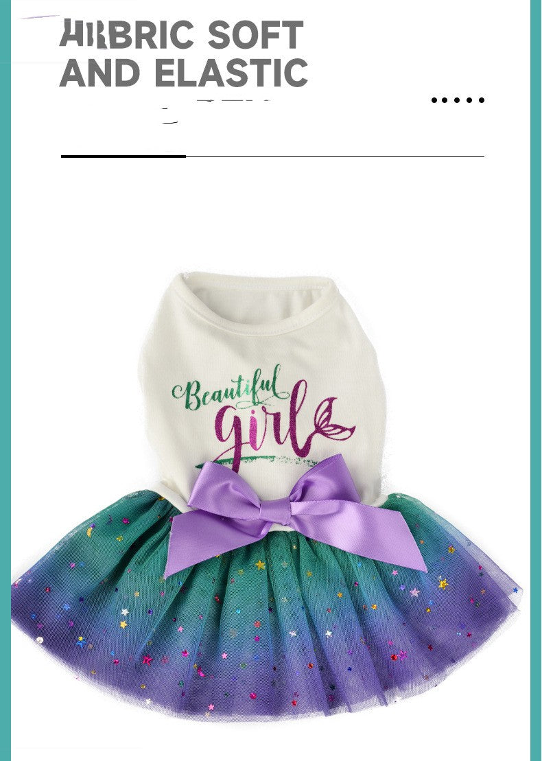 KFX-5933629 Sapphire Blue Gradient Starry Sky Pet Skirt for Small Dogs - Sizes XS to 2XL