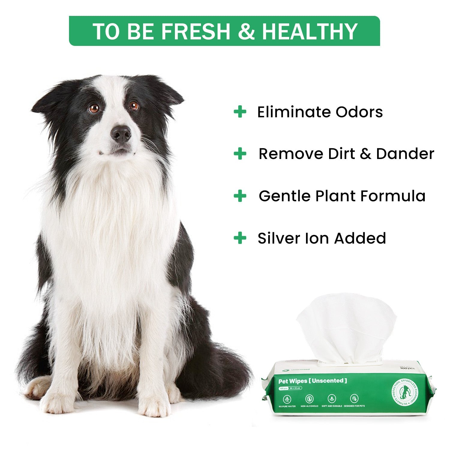 KFX-5933885 Antibacterial Dog and Cat Wipes with Silver Ions - Unscented, Hypoallergenic for Paws, Face, Ear, and Butt Cleaning
