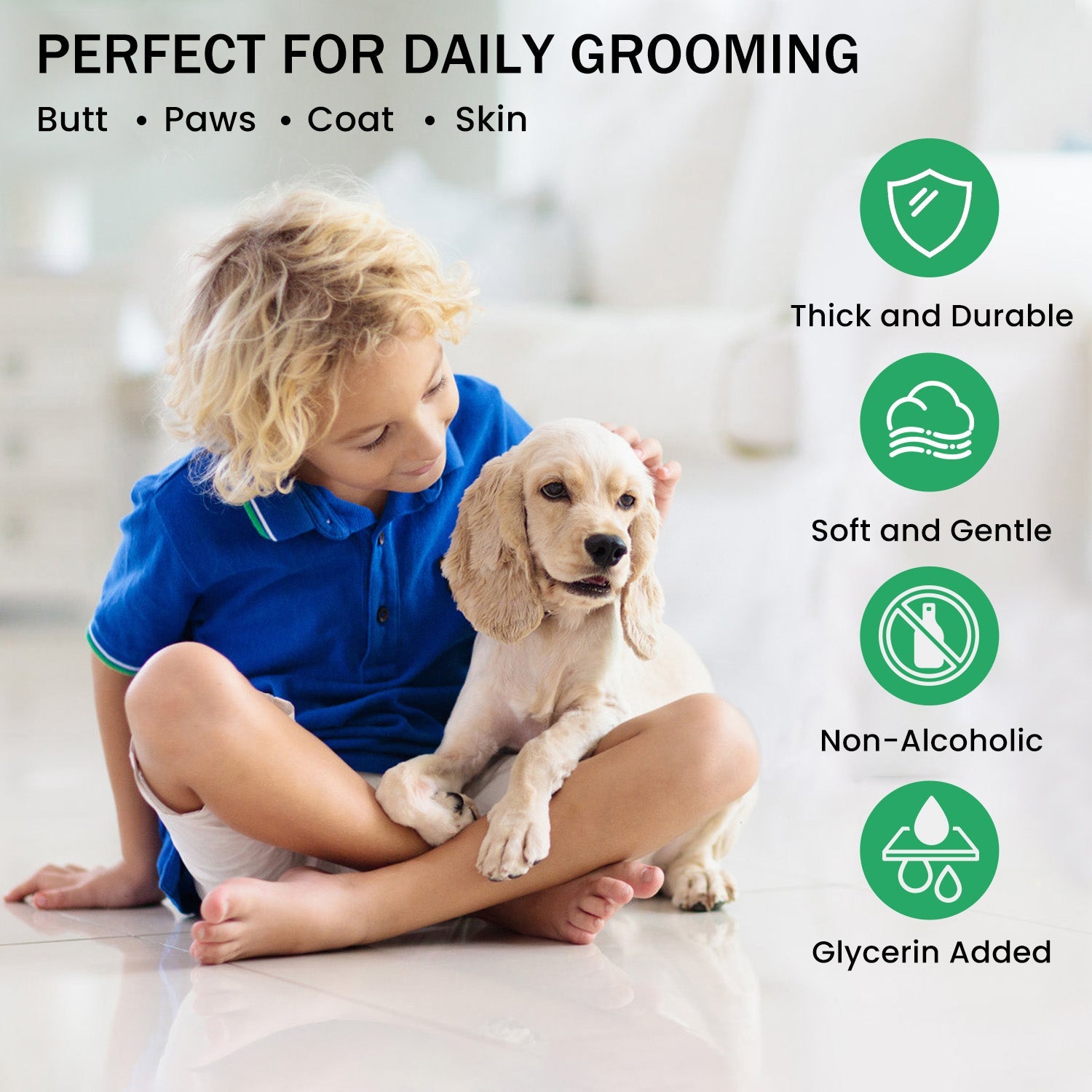 KFX-5933885 Antibacterial Dog and Cat Wipes with Silver Ions - Unscented, Hypoallergenic for Paws, Face, Ear, and Butt Cleaning