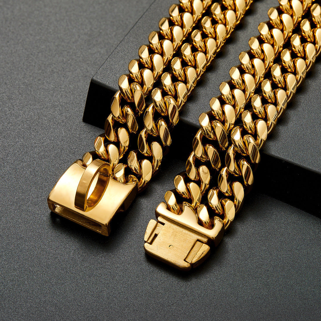 KFX-5934013 Double Row Metal Dog Chain Collar in Titanium Steel - Multiple Sizes Available